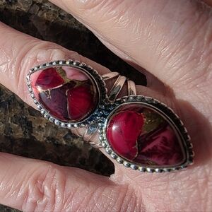 Red Rose Dahlia Turquoise Double-Stone Ring in 925 Sterling Silver (7)